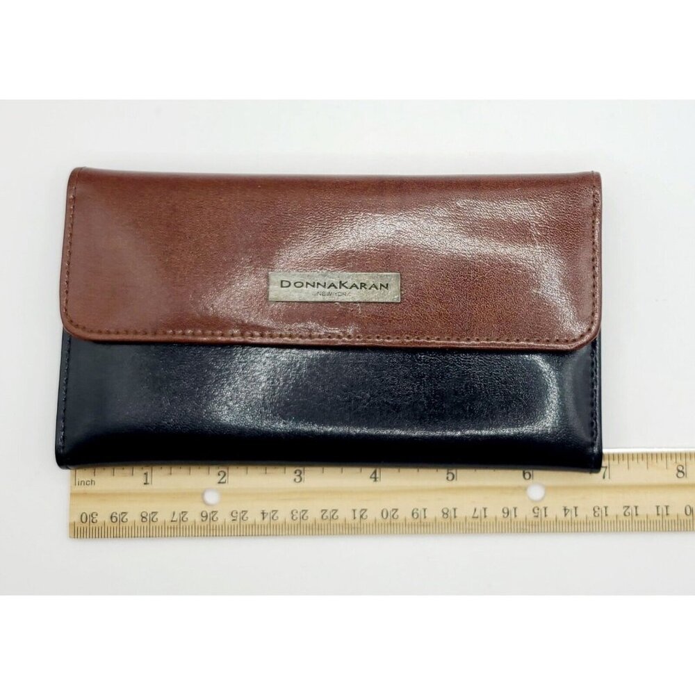 Donna Karan Wallet Clutch Leather Purse Black Brown Genuine Crafted Women's - Picture 7 of 8